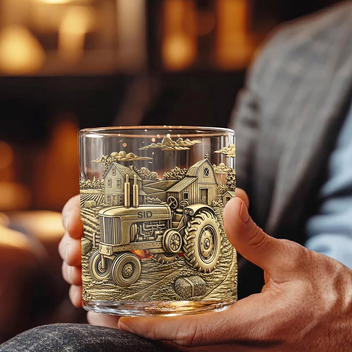 Personalized Tractor Whiskey Glass - Custom Farm Life Gift