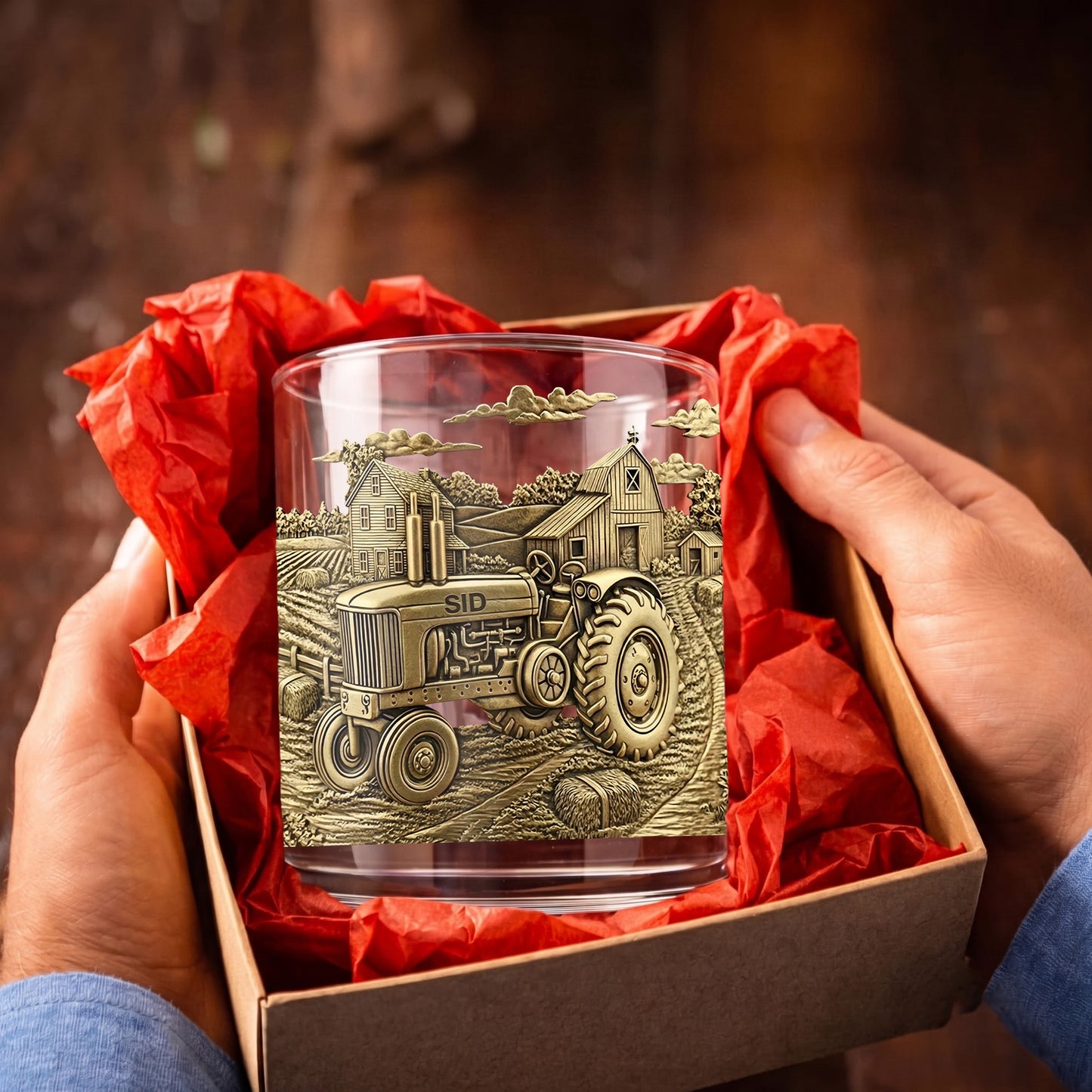 Personalized Tractor Whiskey Glass - Custom Farm Life Gift