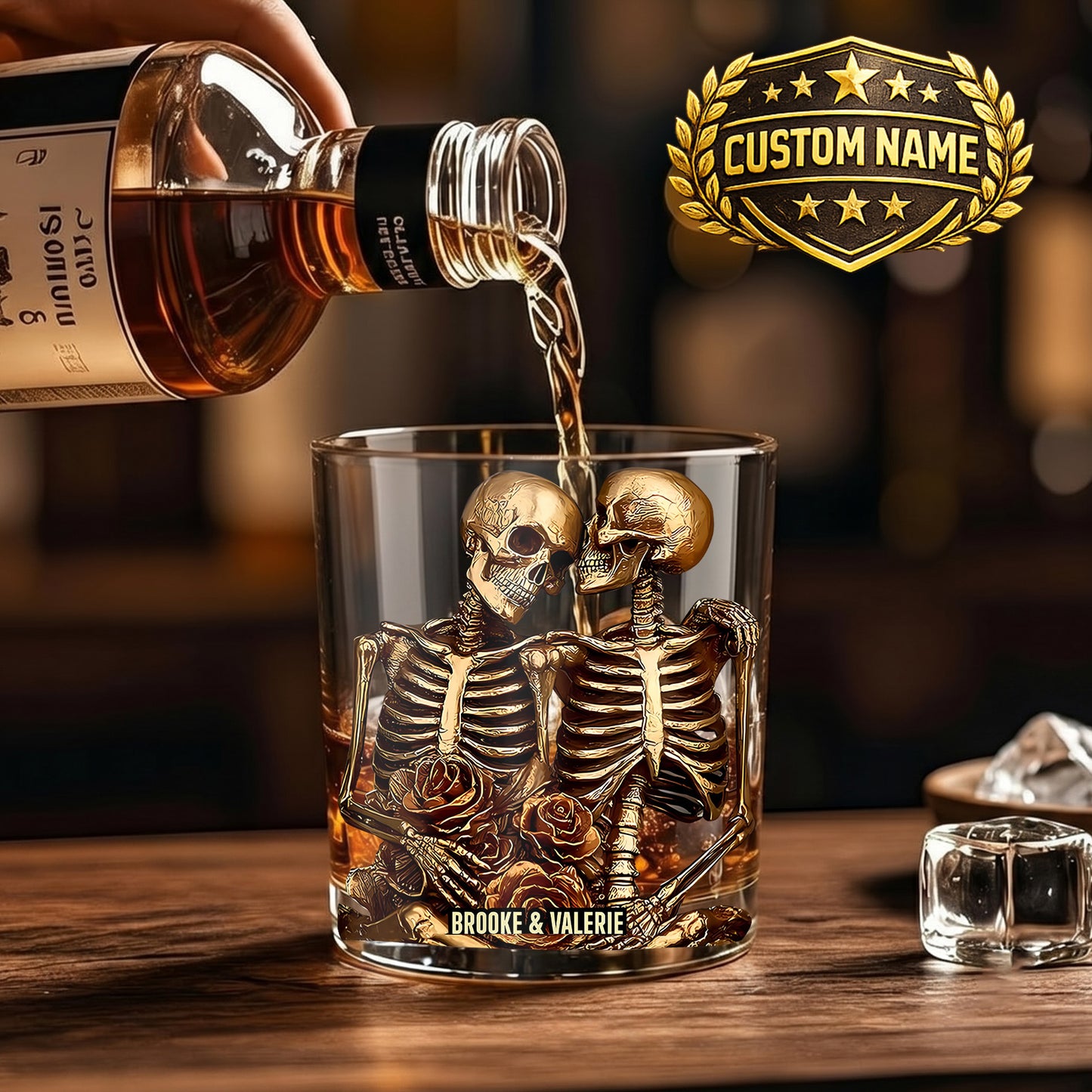 Personalized Skeleton Couple Whiskey Glass - Custom Romantic Gift