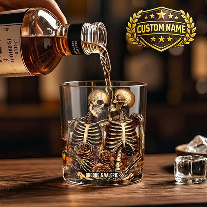 Personalized Skeleton Couple Whiskey Glass - Custom Romantic Gift
