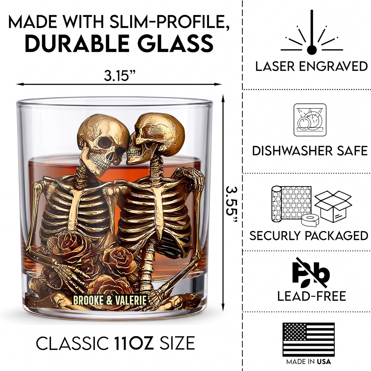 Personalized Skeleton Couple Whiskey Glass - Custom Romantic Gift