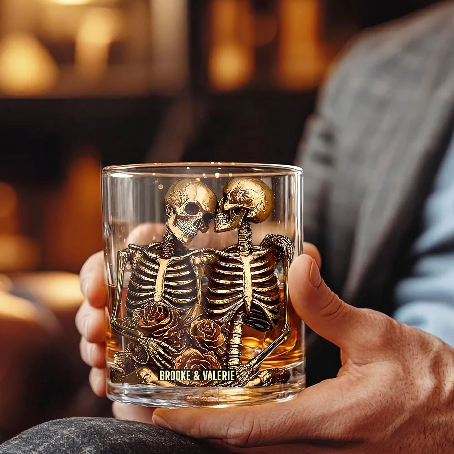 Personalized Skeleton Couple Whiskey Glass - Custom Romantic Gift