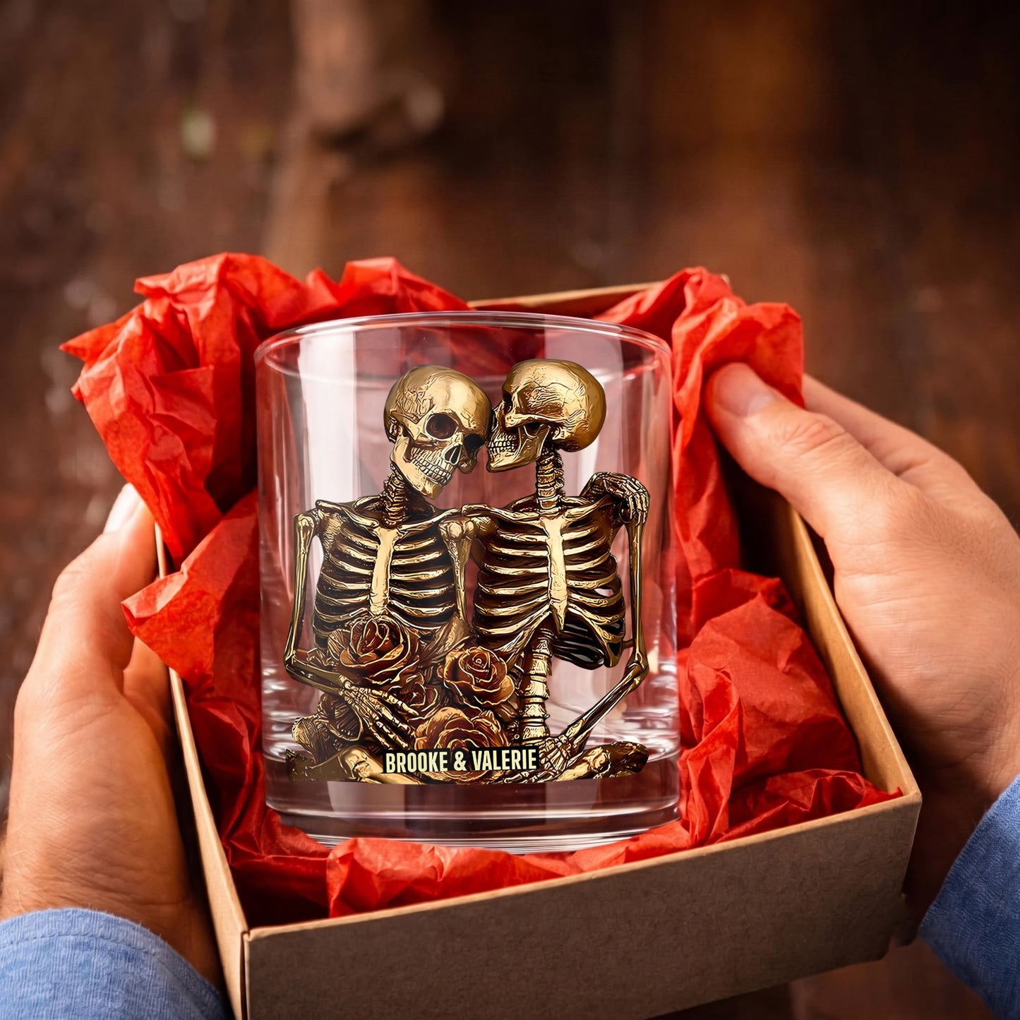 Personalized Skeleton Couple Whiskey Glass - Custom Romantic Gift