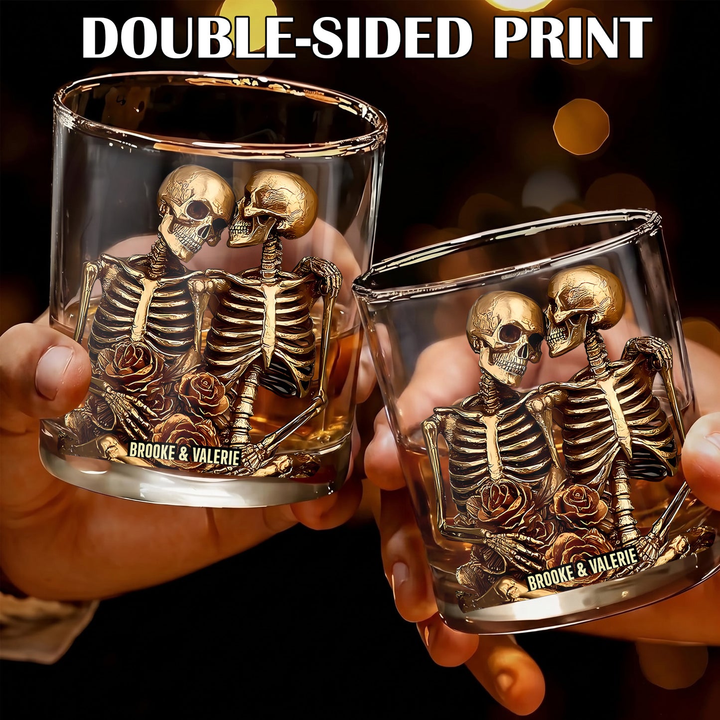 Personalized Skeleton Couple Whiskey Glass - Custom Romantic Gift