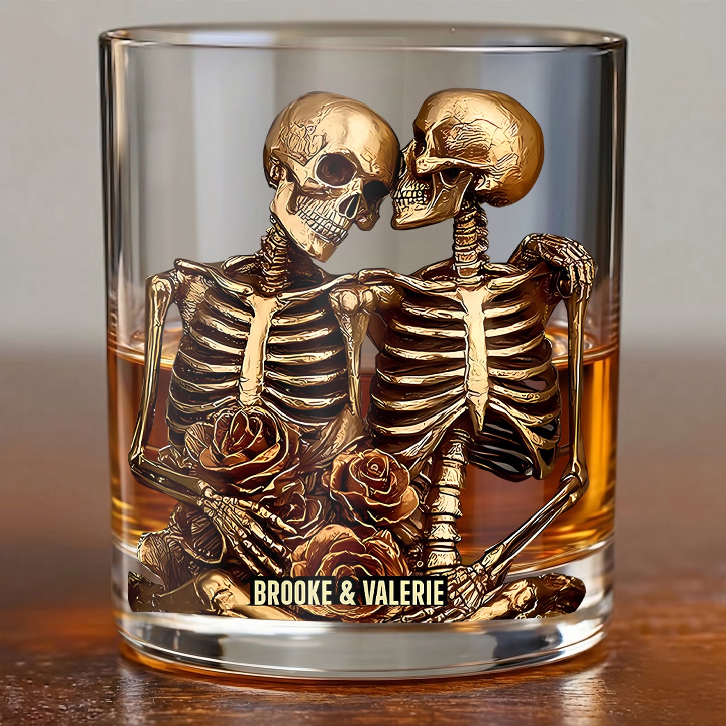 Personalized Skeleton Couple Whiskey Glass - Custom Romantic Gift