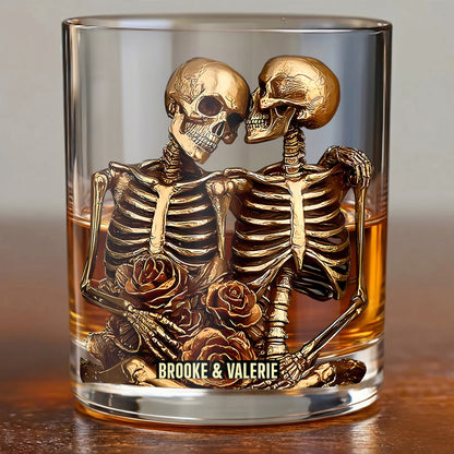 Personalized Skeleton Couple Whiskey Glass - Custom Romantic Gift