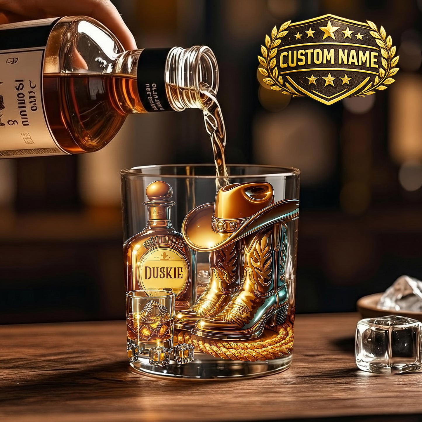 Personalized Cowboy Whiskey Glass - Custom Western Hat & Boots Gift