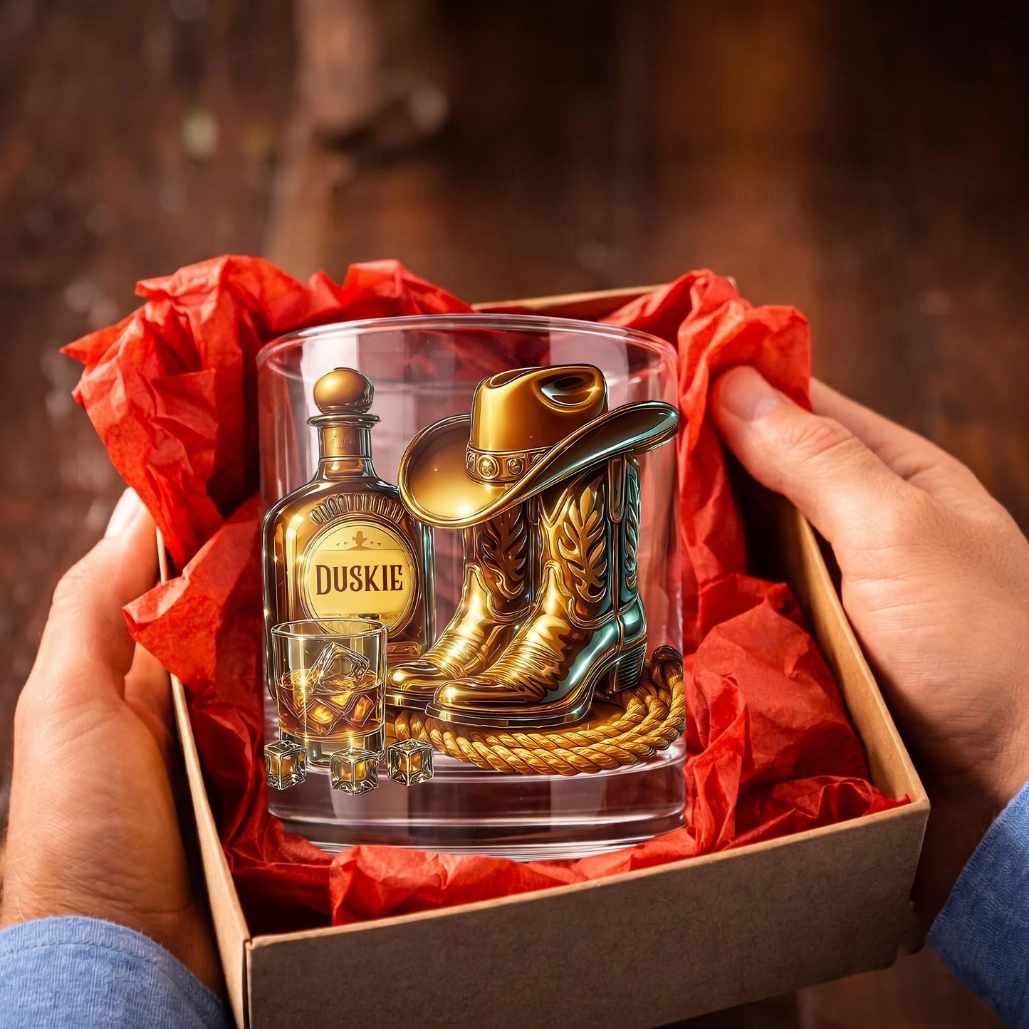 Personalized Cowboy Whiskey Glass - Custom Western Hat & Boots Gift