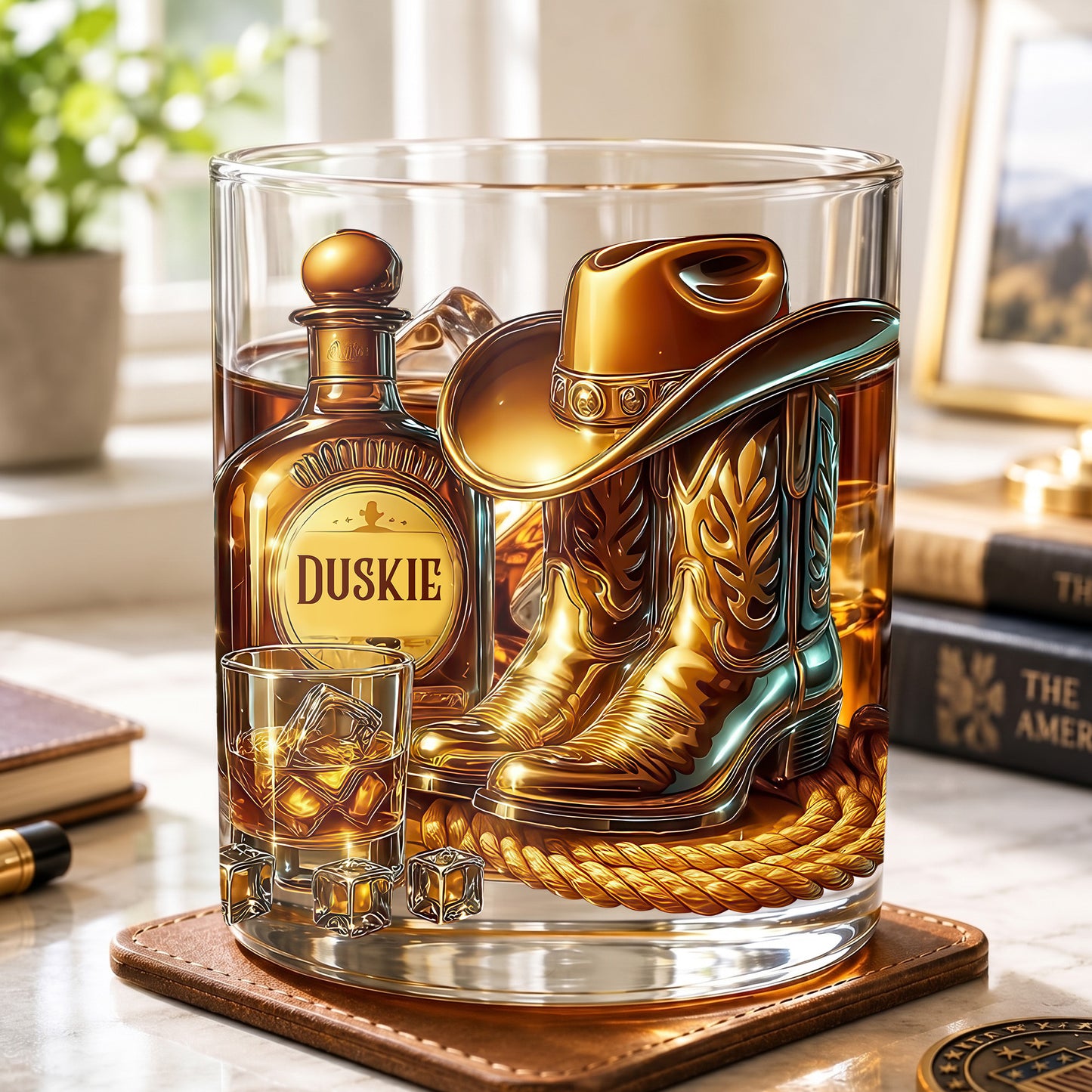 Personalized Cowboy Whiskey Glass - Custom Western Hat & Boots Gift