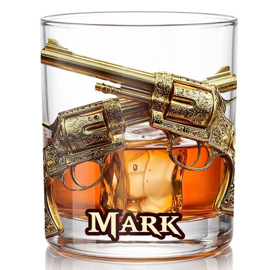 Personalized Crossed Pistols Whiskey Glass - Custom Gun Owner Gift