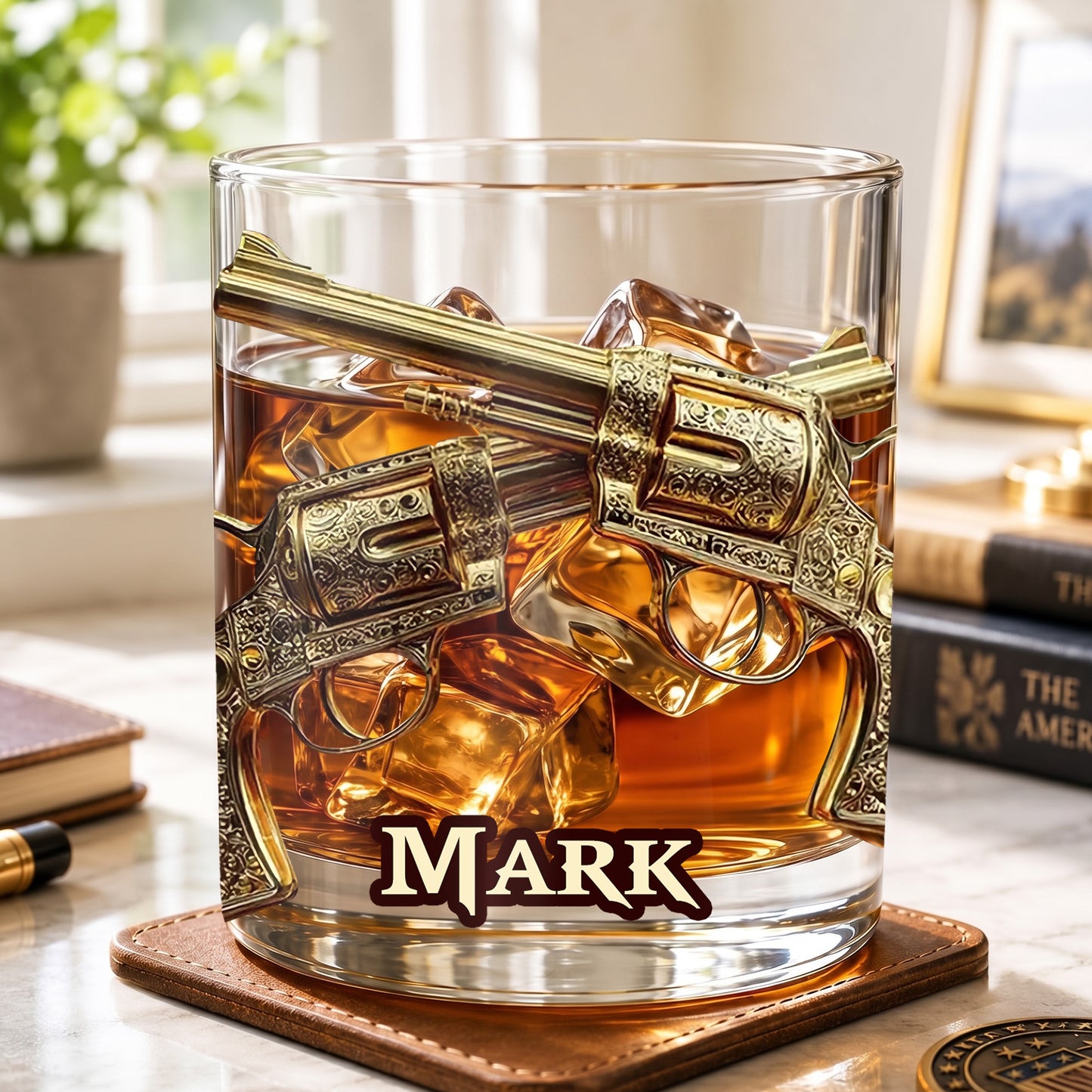 Personalized Crossed Pistols Whiskey Glass - Custom Gun Owner Gift