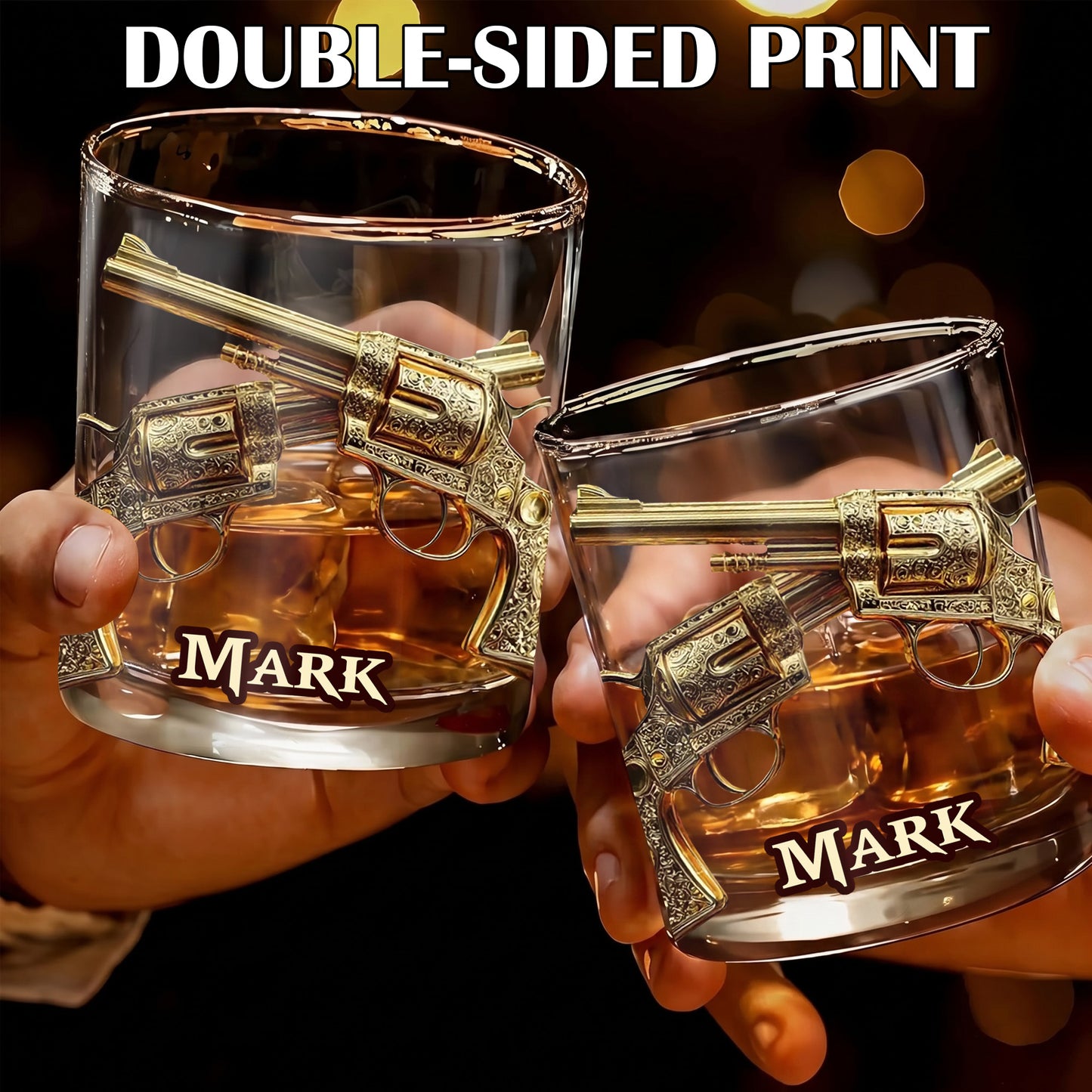 Personalized Crossed Pistols Whiskey Glass - Custom Gun Owner Gift
