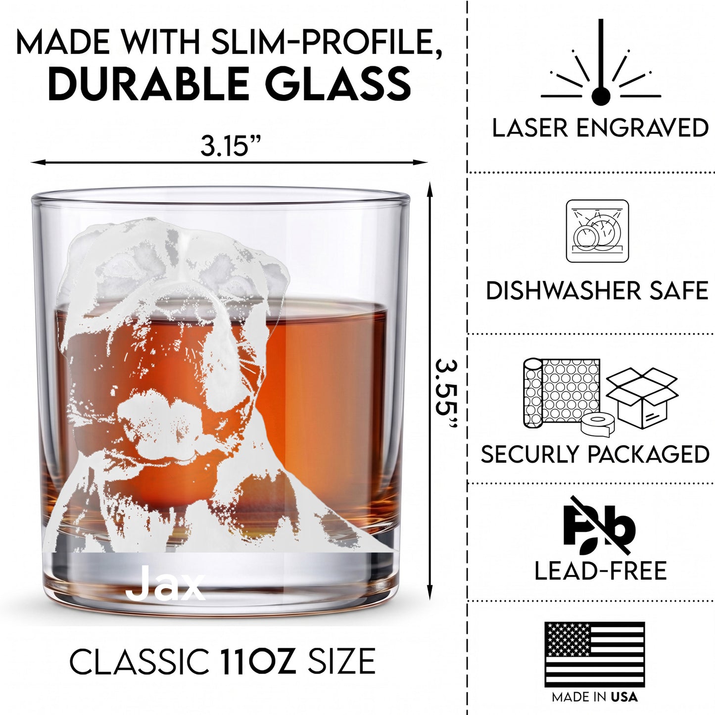 Personalized Dog Portrait Whiskey Glass - Custom Pet Photo Rock Gift