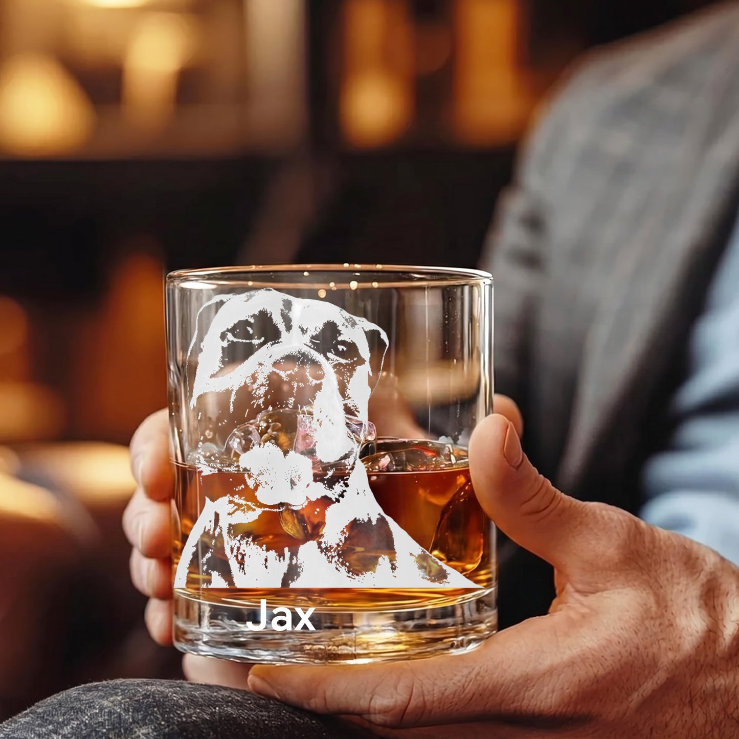 Personalized Dog Portrait Whiskey Glass - Custom Pet Photo Rock Gift