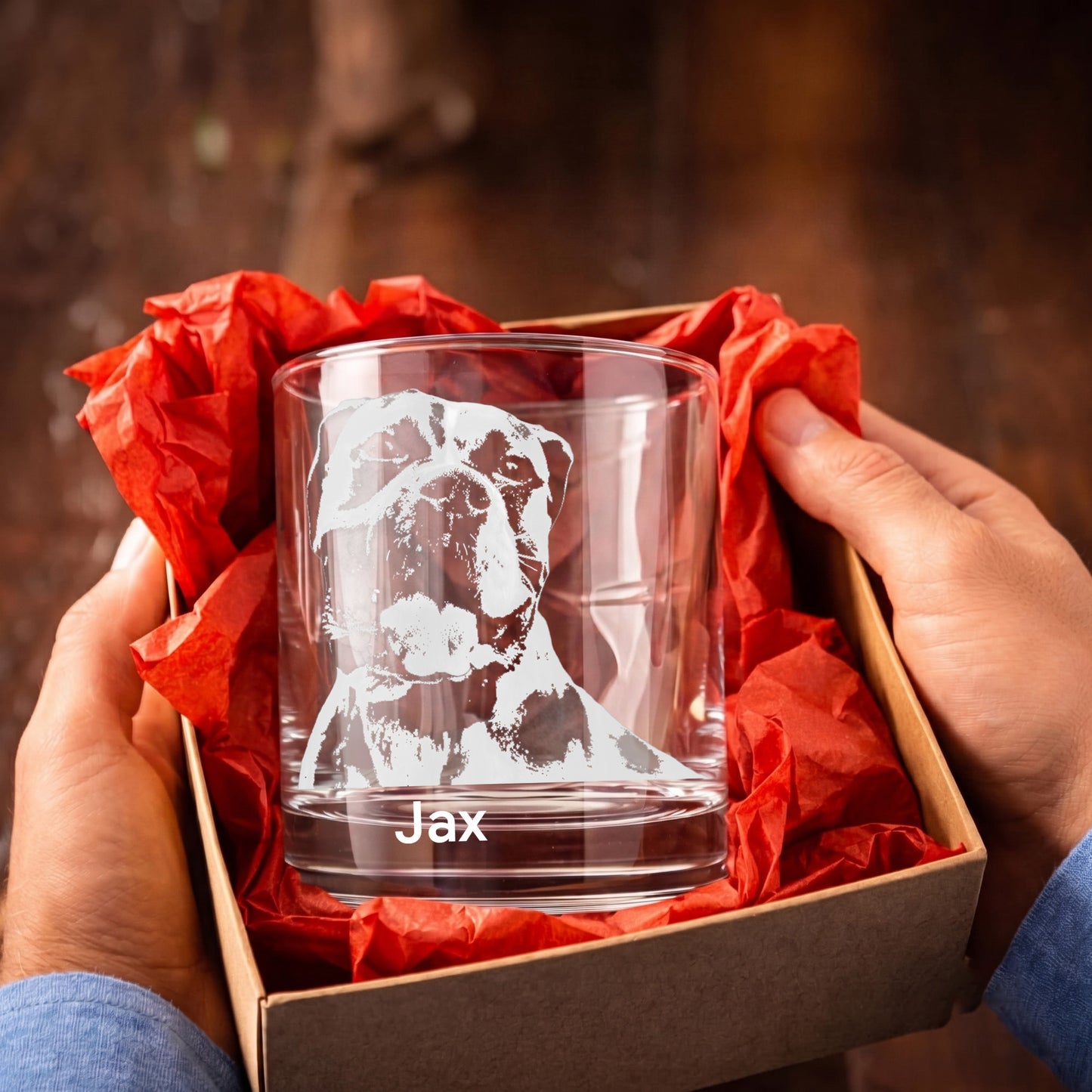 Personalized Dog Portrait Whiskey Glass - Custom Pet Photo Rock Gift