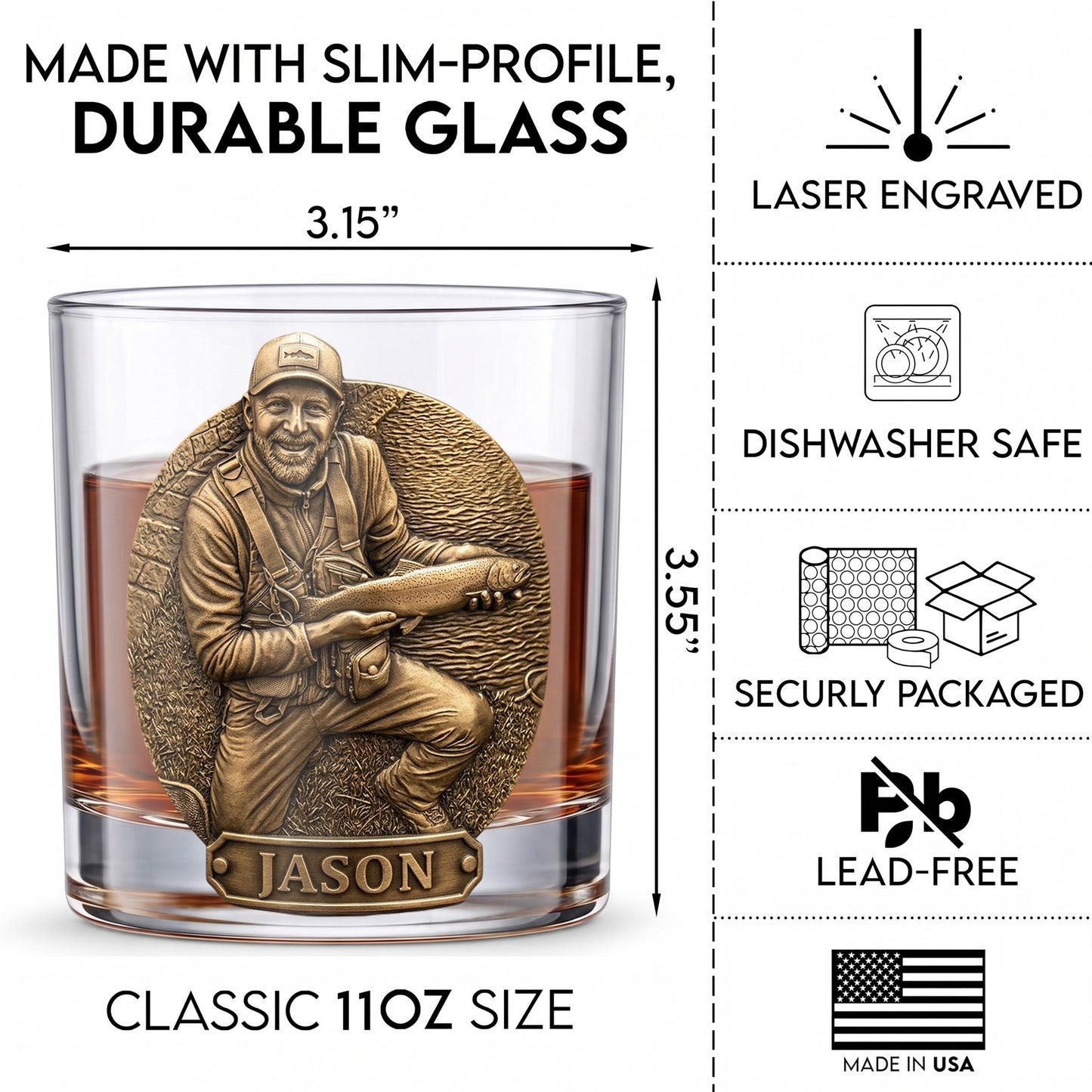Personalized Fishing Whiskey Glass - Custom Photo Angler Gift