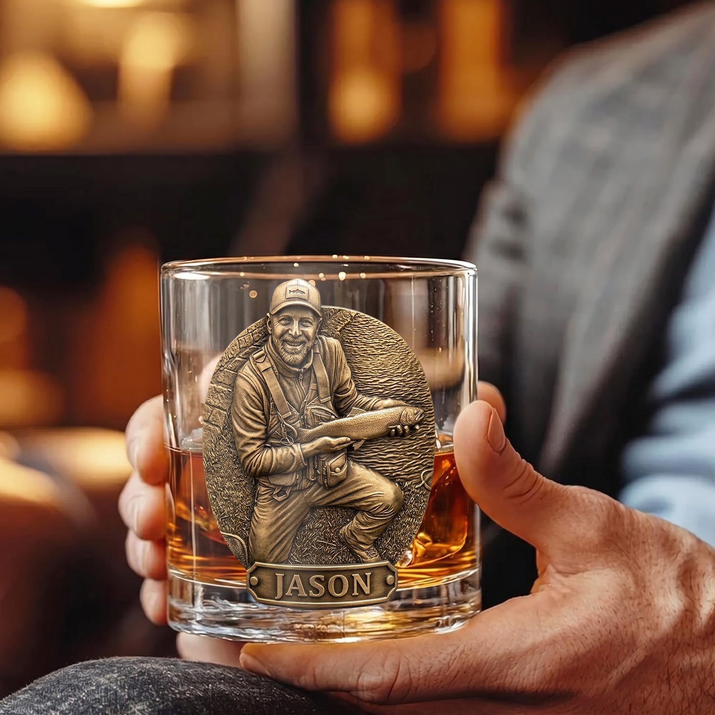 Personalized Fishing Whiskey Glass - Custom Photo Angler Gift