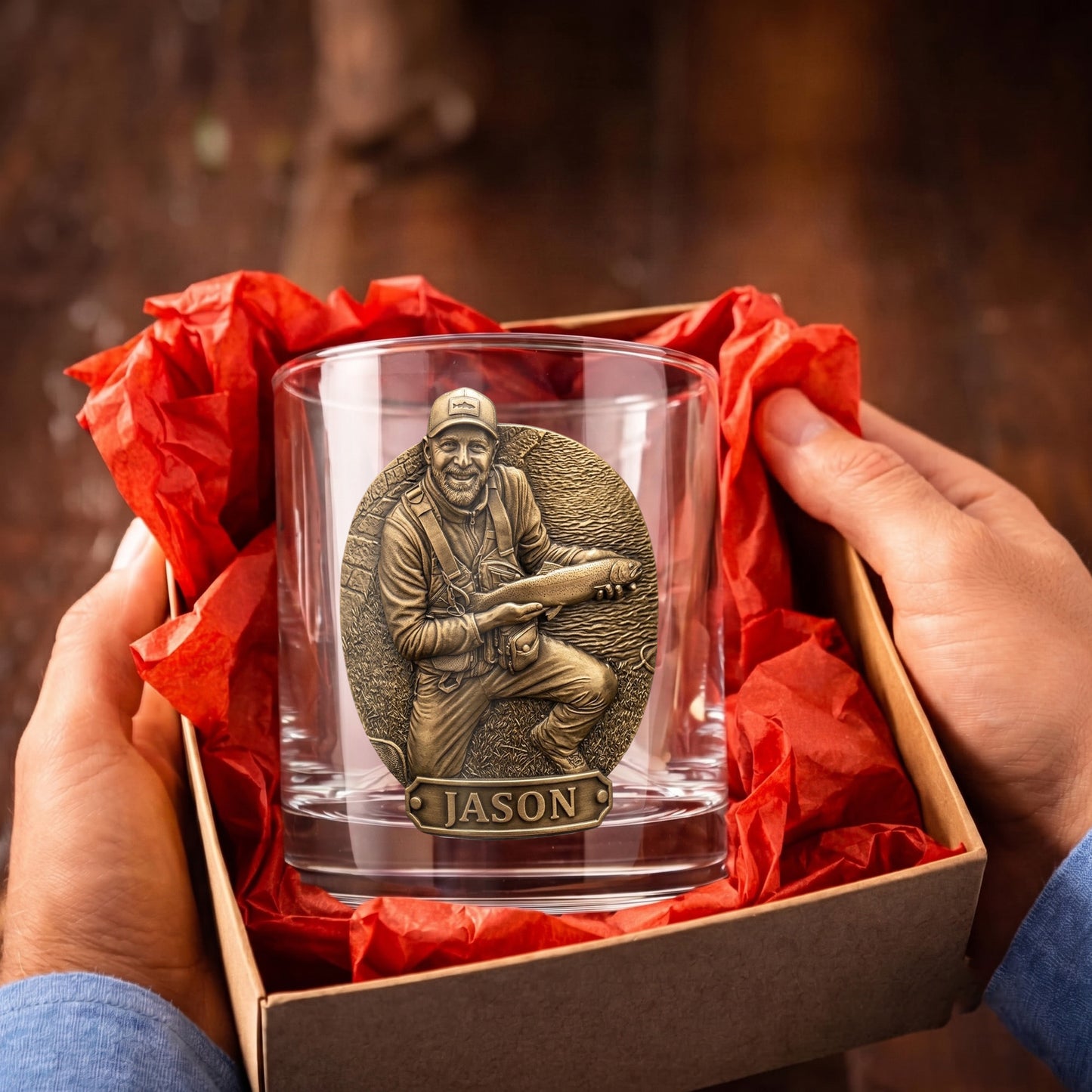 Personalized Fishing Whiskey Glass - Custom Photo Angler Gift