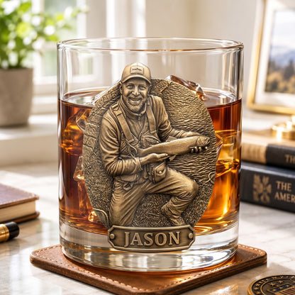 Personalized Fishing Whiskey Glass - Custom Photo Angler Gift