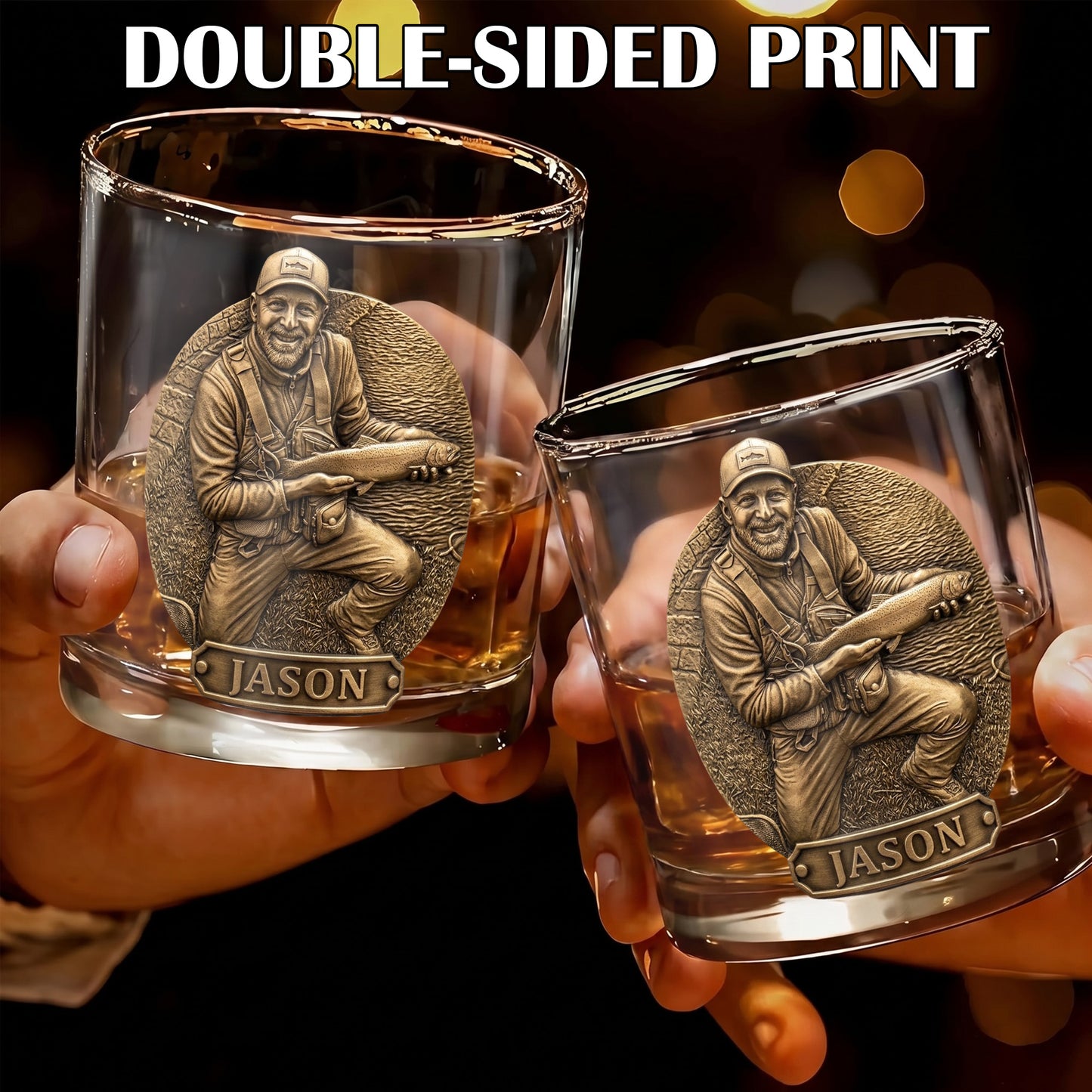 Personalized Fishing Whiskey Glass - Custom Photo Angler Gift