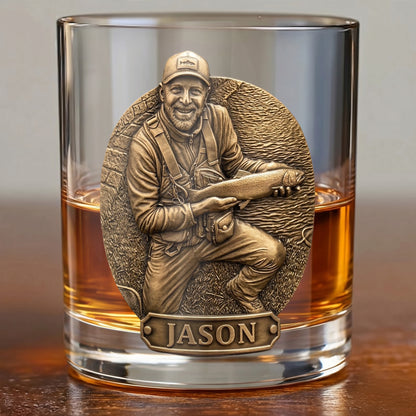 Personalized Fishing Whiskey Glass - Custom Photo Angler Gift