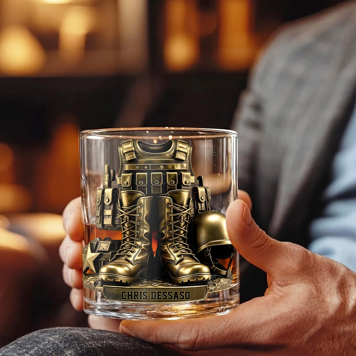 Personalized Military Whiskey Glass - Custom Soldier Gear Veteran Gift
