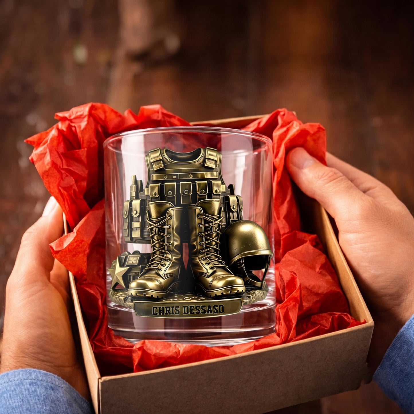 Personalized Military Whiskey Glass - Custom Soldier Gear Veteran Gift