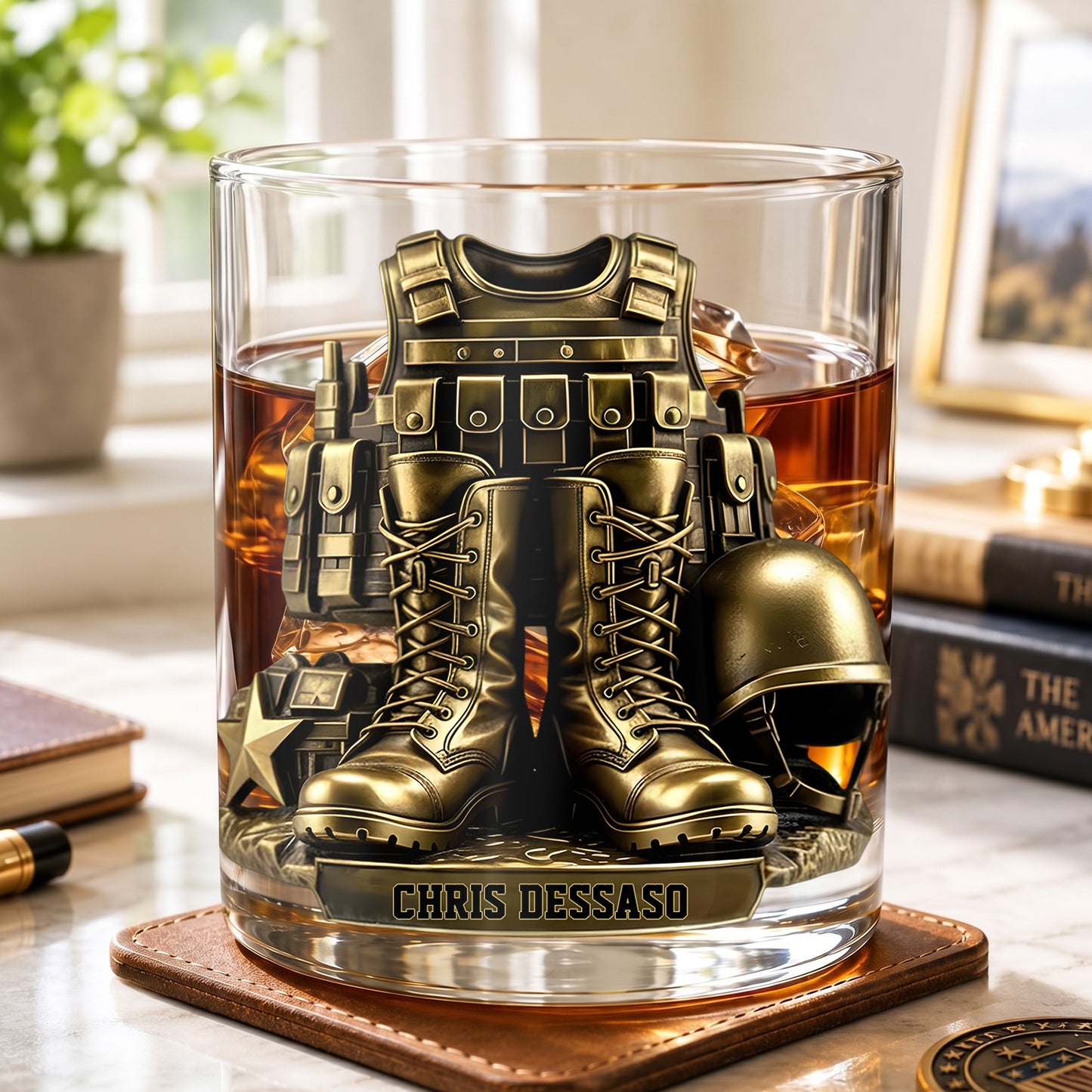 Personalized Military Whiskey Glass - Custom Soldier Gear Veteran Gift