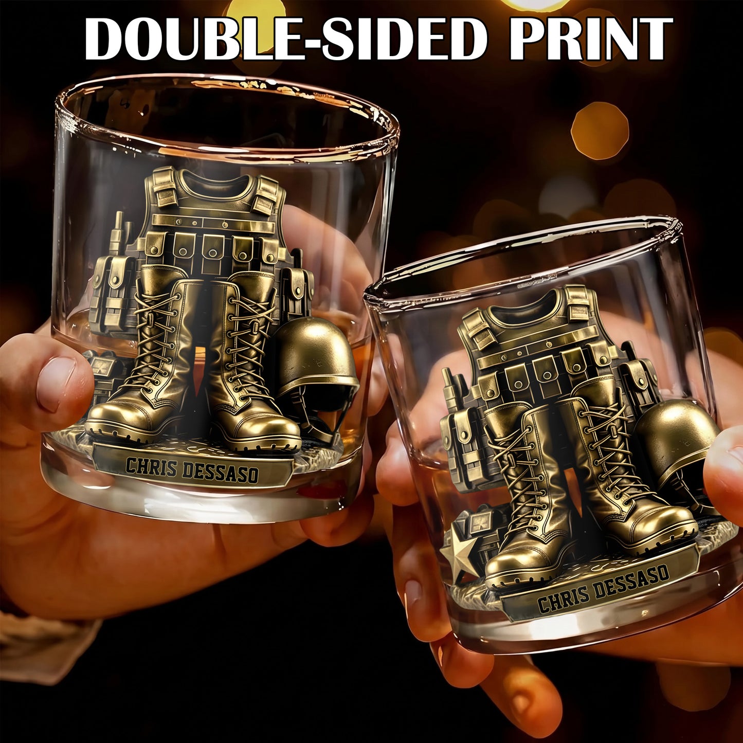 Personalized Military Whiskey Glass - Custom Soldier Gear Veteran Gift