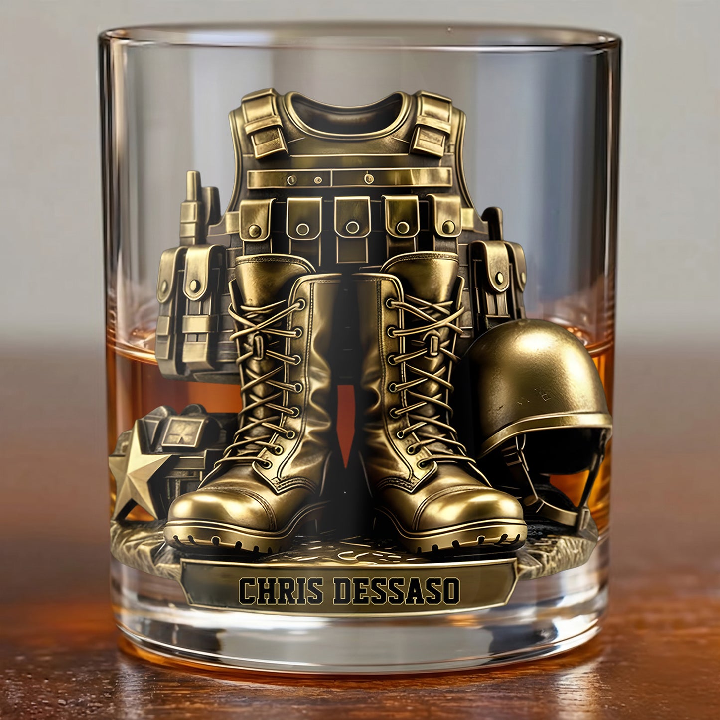 Personalized Military Whiskey Glass - Custom Soldier Gear Veteran Gift