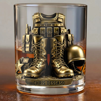 Personalized Military Whiskey Glass - Custom Soldier Gear Veteran Gift