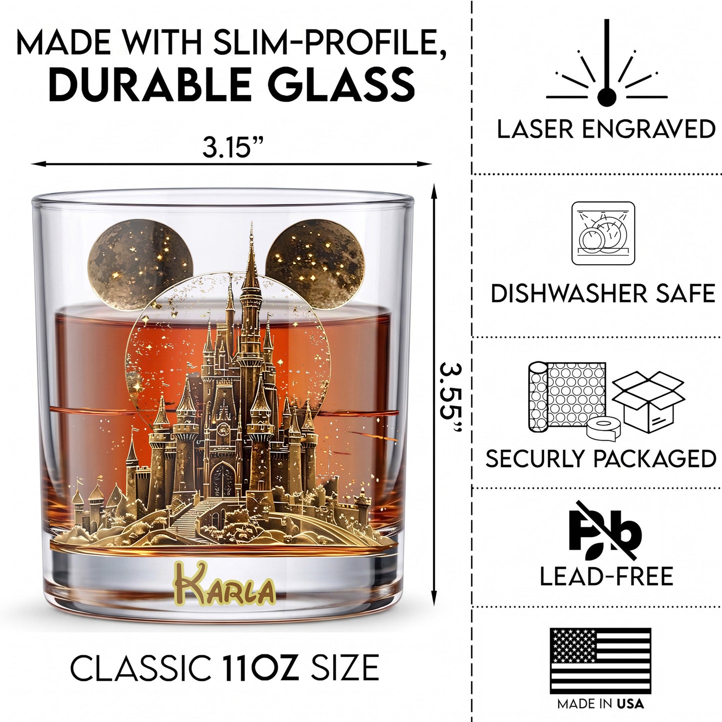 Personalized Castle Whiskey Glass - Custom Magical Theme Park Gift