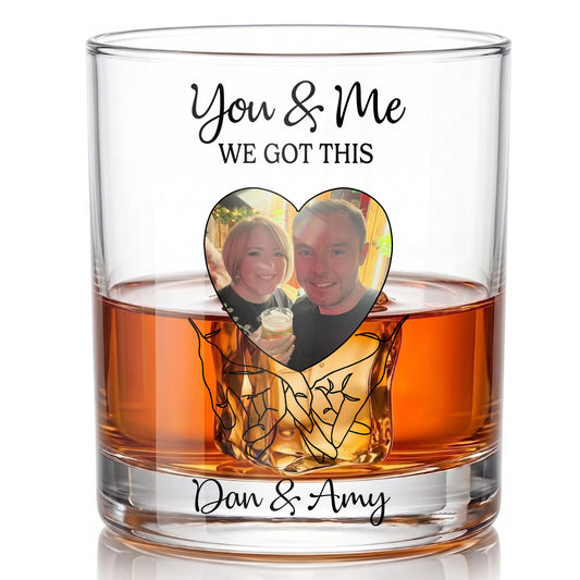 Personalized Couple Whiskey Glass - Custom Photo & Names Gift