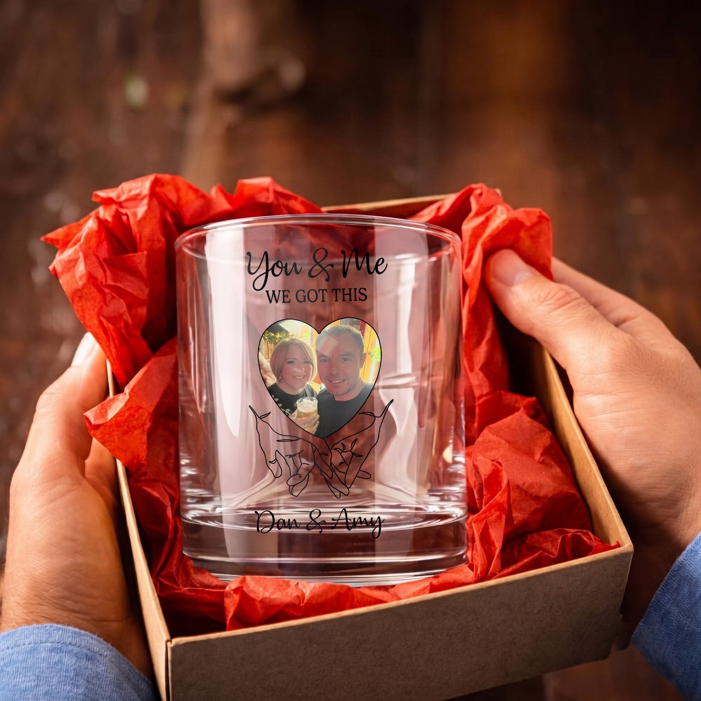 Personalized Couple Whiskey Glass - Custom Photo & Names Gift