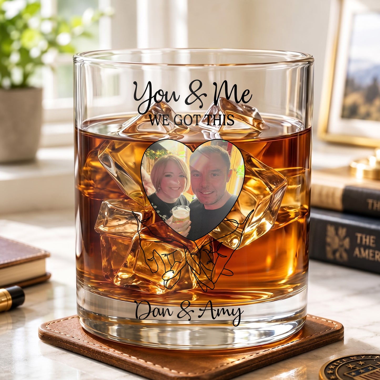 Personalized Couple Whiskey Glass - Custom Photo & Names Gift
