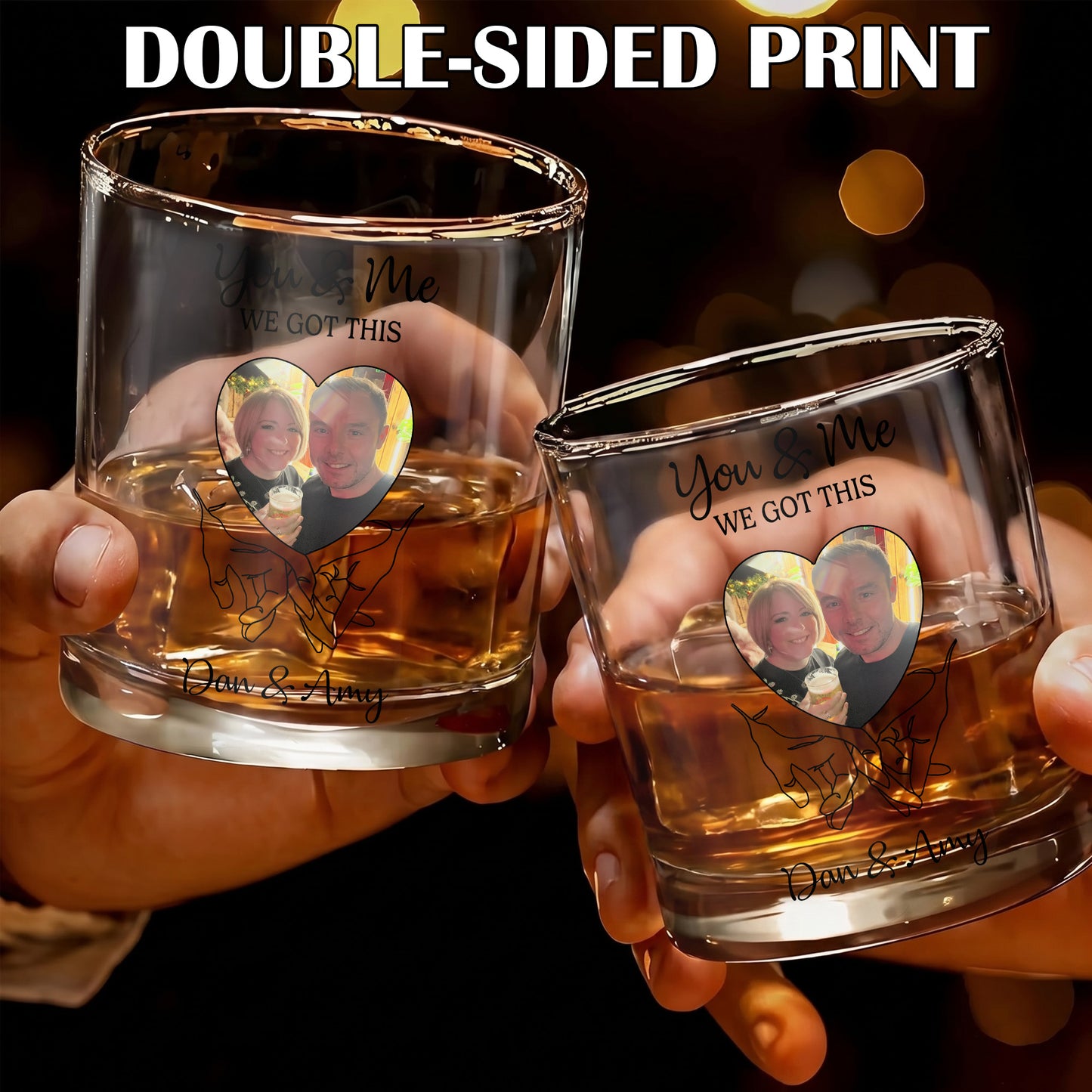 Personalized Couple Whiskey Glass - Custom Photo & Names Gift