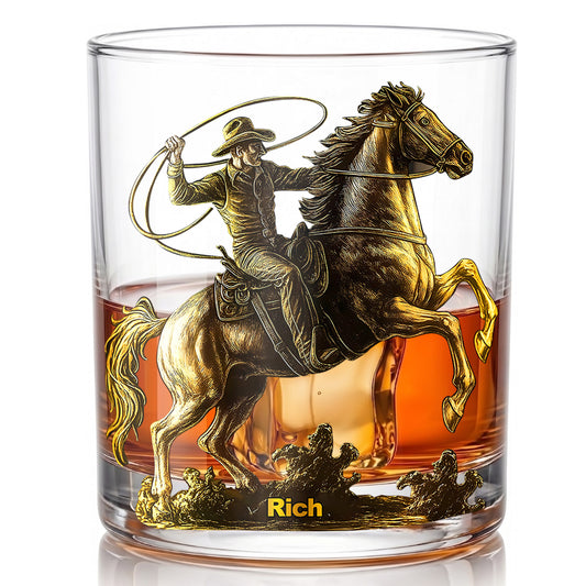 Personalized Western Whiskey Glass - Custom Cowboy & Horse Gift