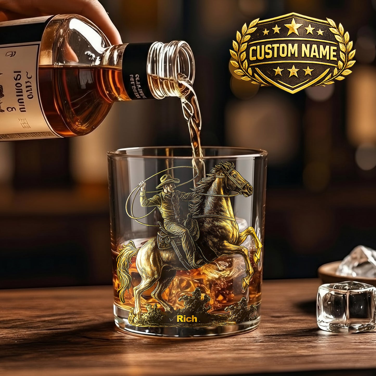 Personalized Western Whiskey Glass - Custom Cowboy & Horse Gift