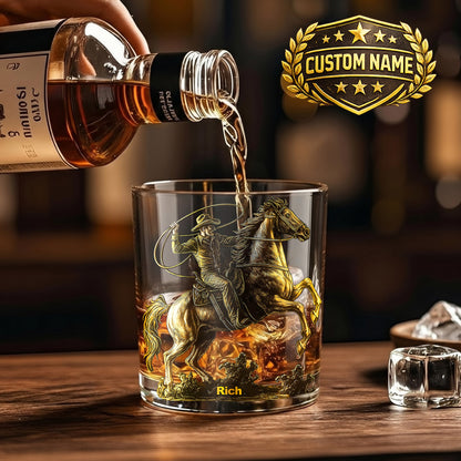 Personalized Western Whiskey Glass - Custom Cowboy & Horse Gift