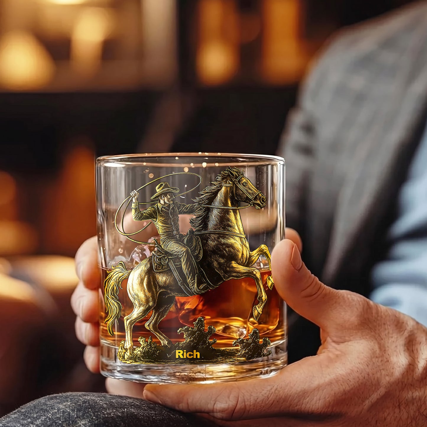 Personalized Western Whiskey Glass - Custom Cowboy & Horse Gift