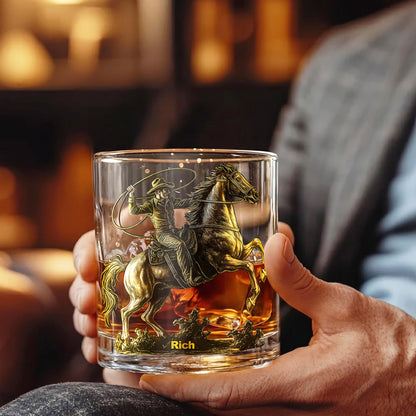 Personalized Western Whiskey Glass - Custom Cowboy & Horse Gift