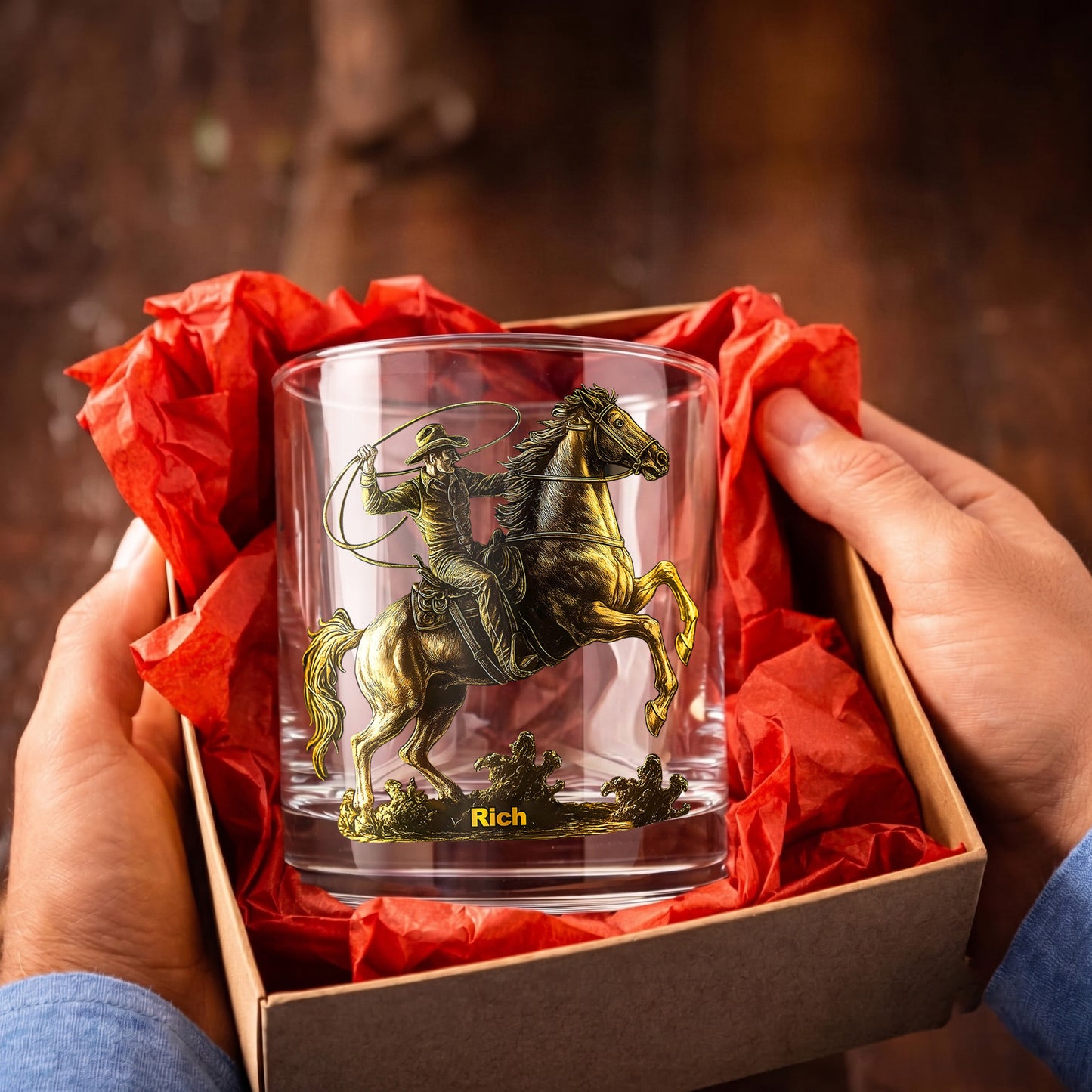 Personalized Western Whiskey Glass - Custom Cowboy & Horse Gift
