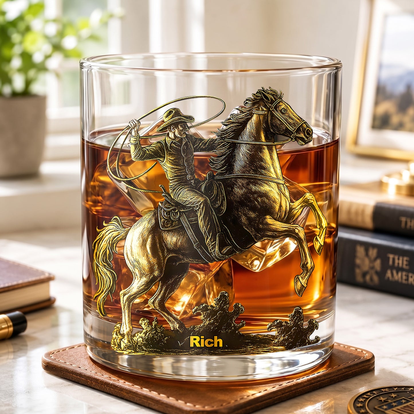 Personalized Western Whiskey Glass - Custom Cowboy & Horse Gift