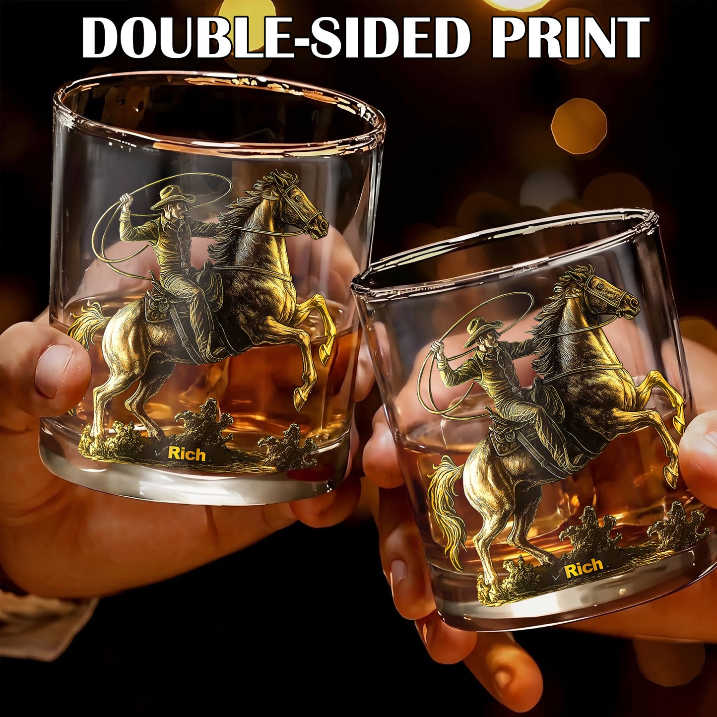 Personalized Western Whiskey Glass - Custom Cowboy & Horse Gift