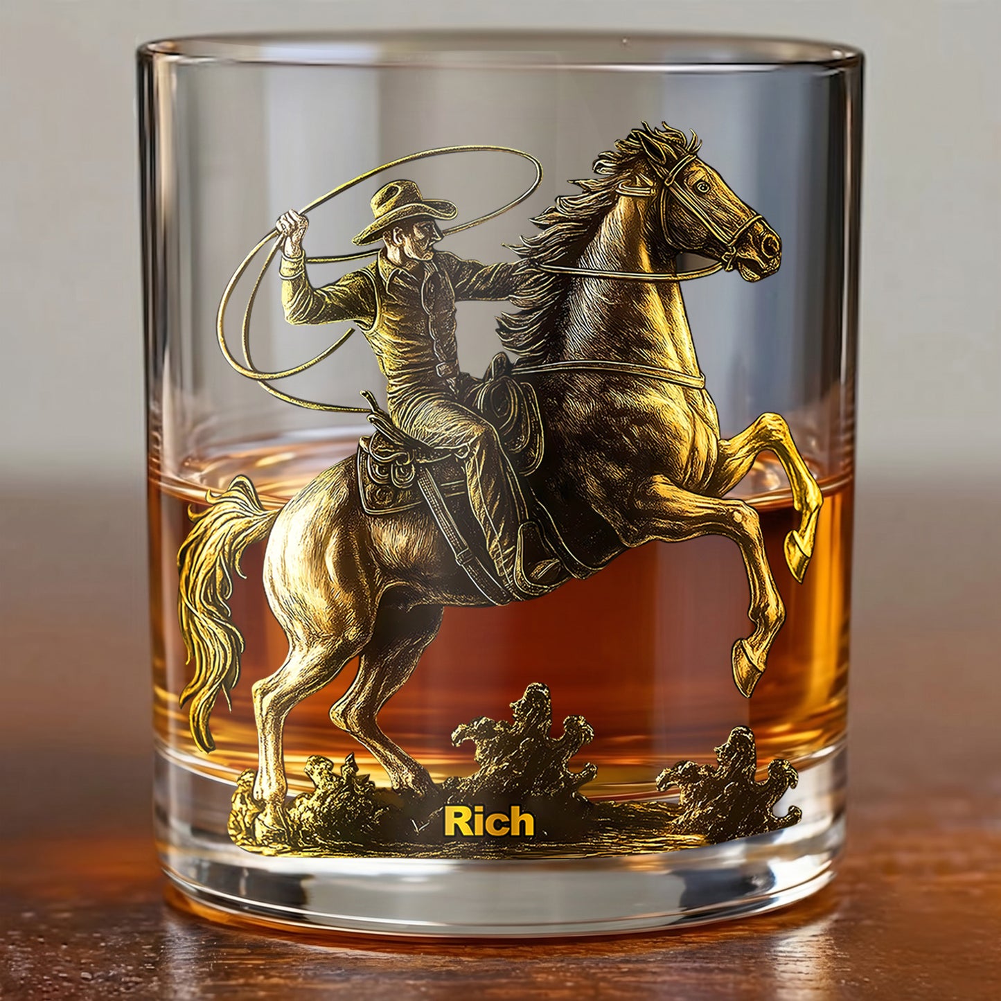 Personalized Western Whiskey Glass - Custom Cowboy & Horse Gift