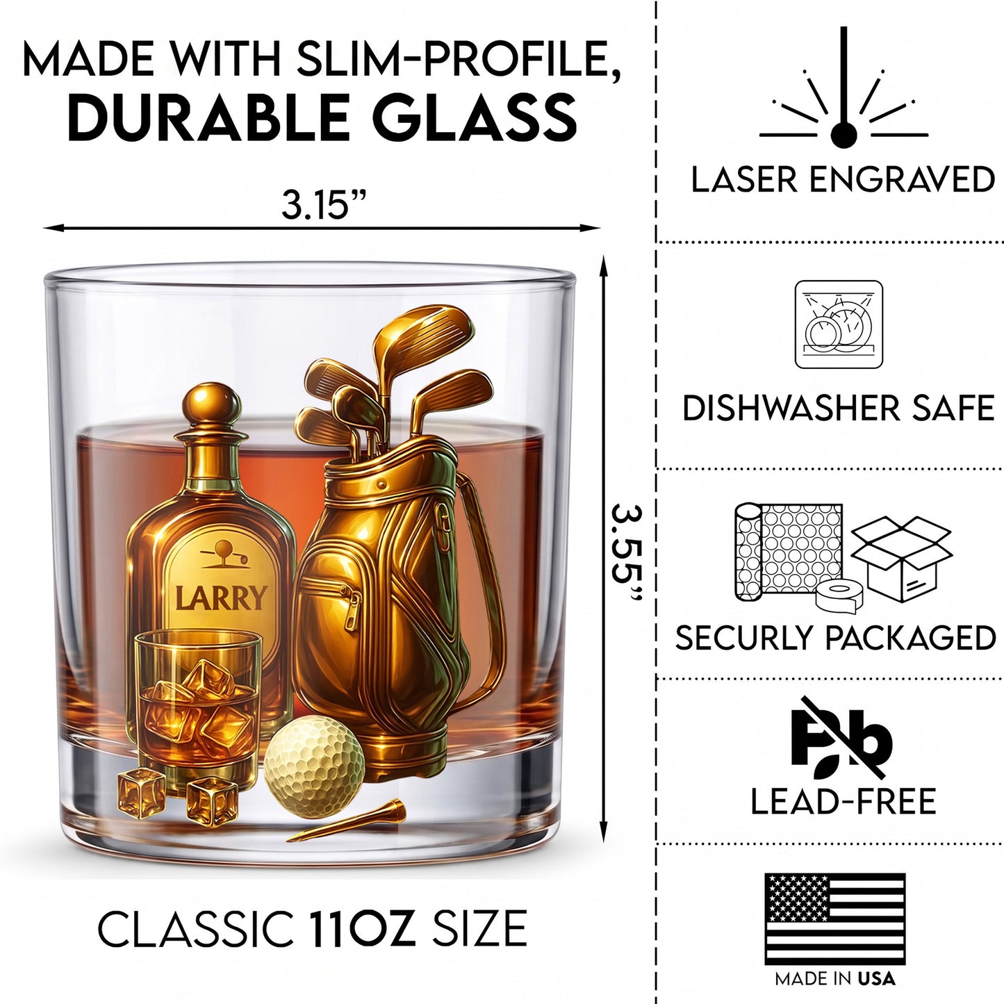 Personalized Golf Whiskey Glass - Custom Golf Bag & Clubs Gift