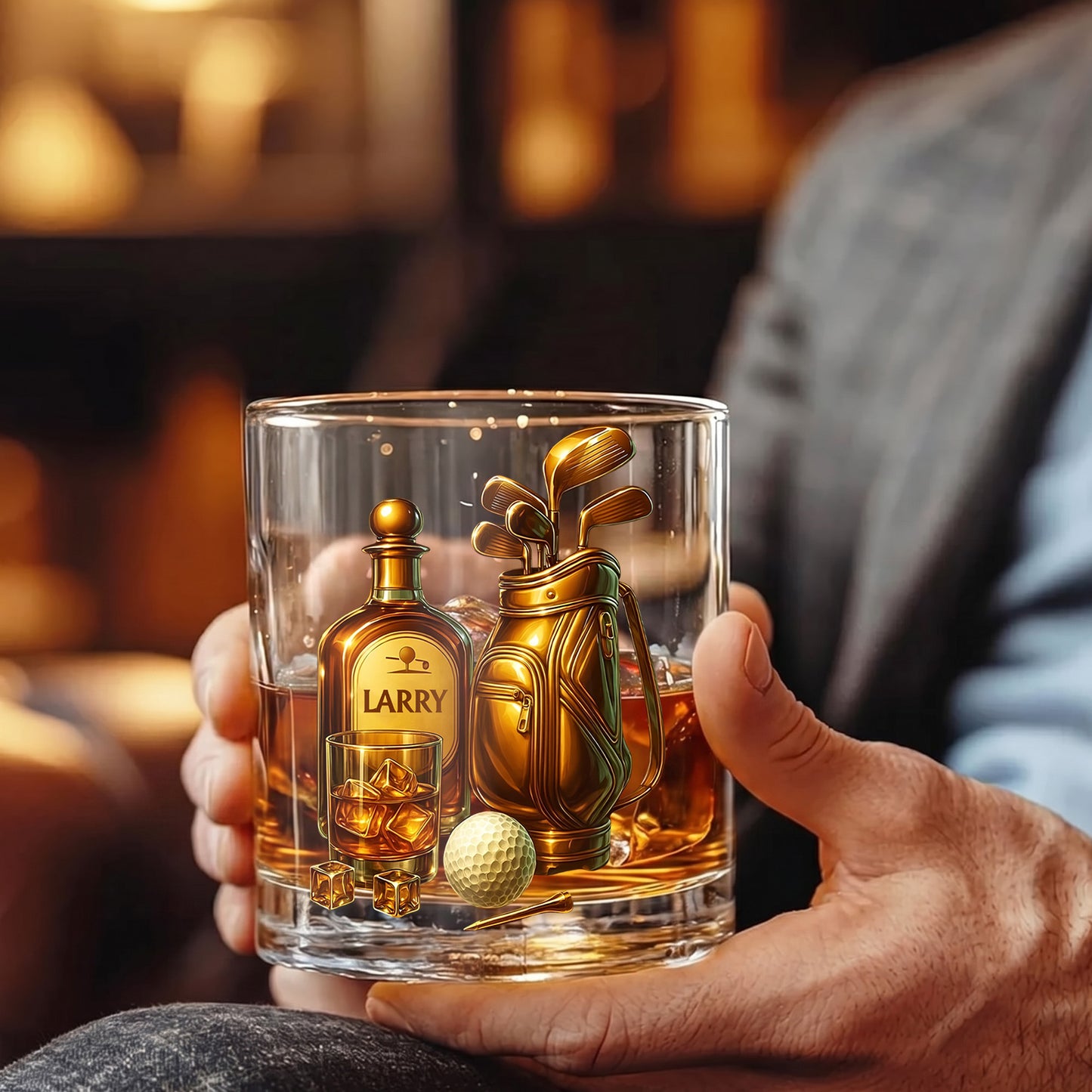 Personalized Golf Whiskey Glass - Custom Golf Bag & Clubs Gift