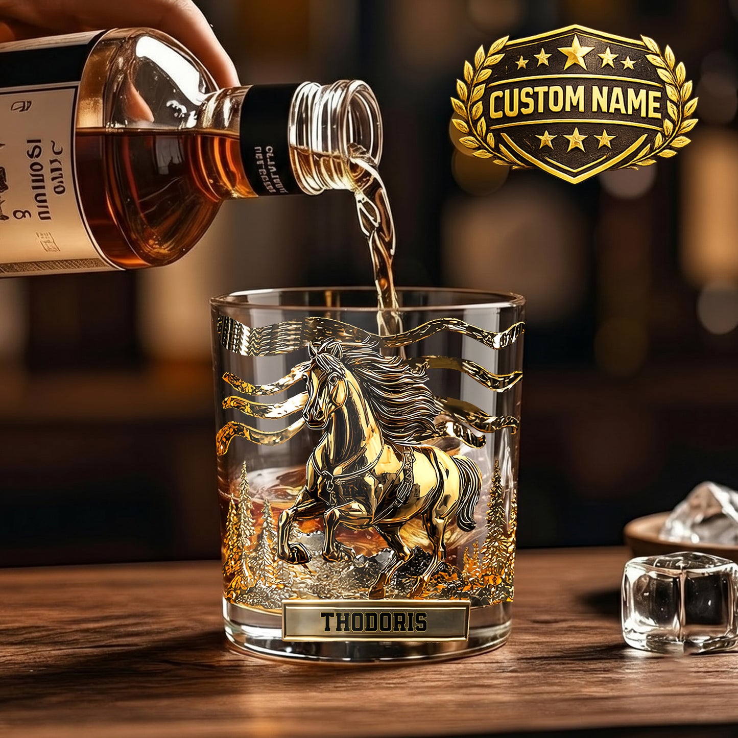 Personalized Horse Whiskey Glass - Custom Galloping Stallion Gift
