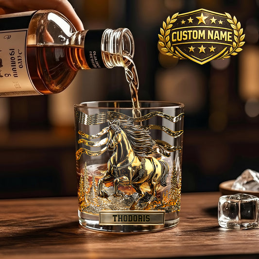 Personalized Horse Whiskey Glass - Custom Galloping Stallion Gift