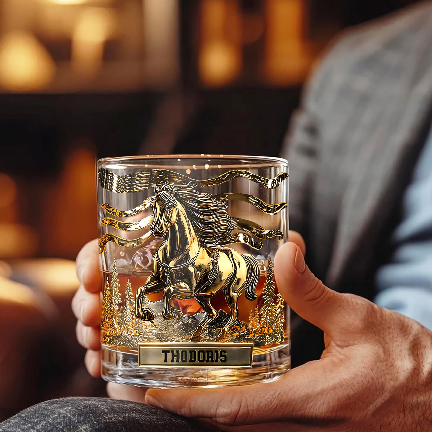 Personalized Horse Whiskey Glass - Custom Galloping Stallion Gift